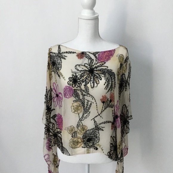 ST. JOHN Beaded Silk Sheer Cape Poncho Top–OneSize - Picture 1 of 10